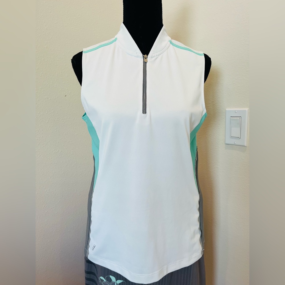 Tail White Teal Taupe Sleeveless Top